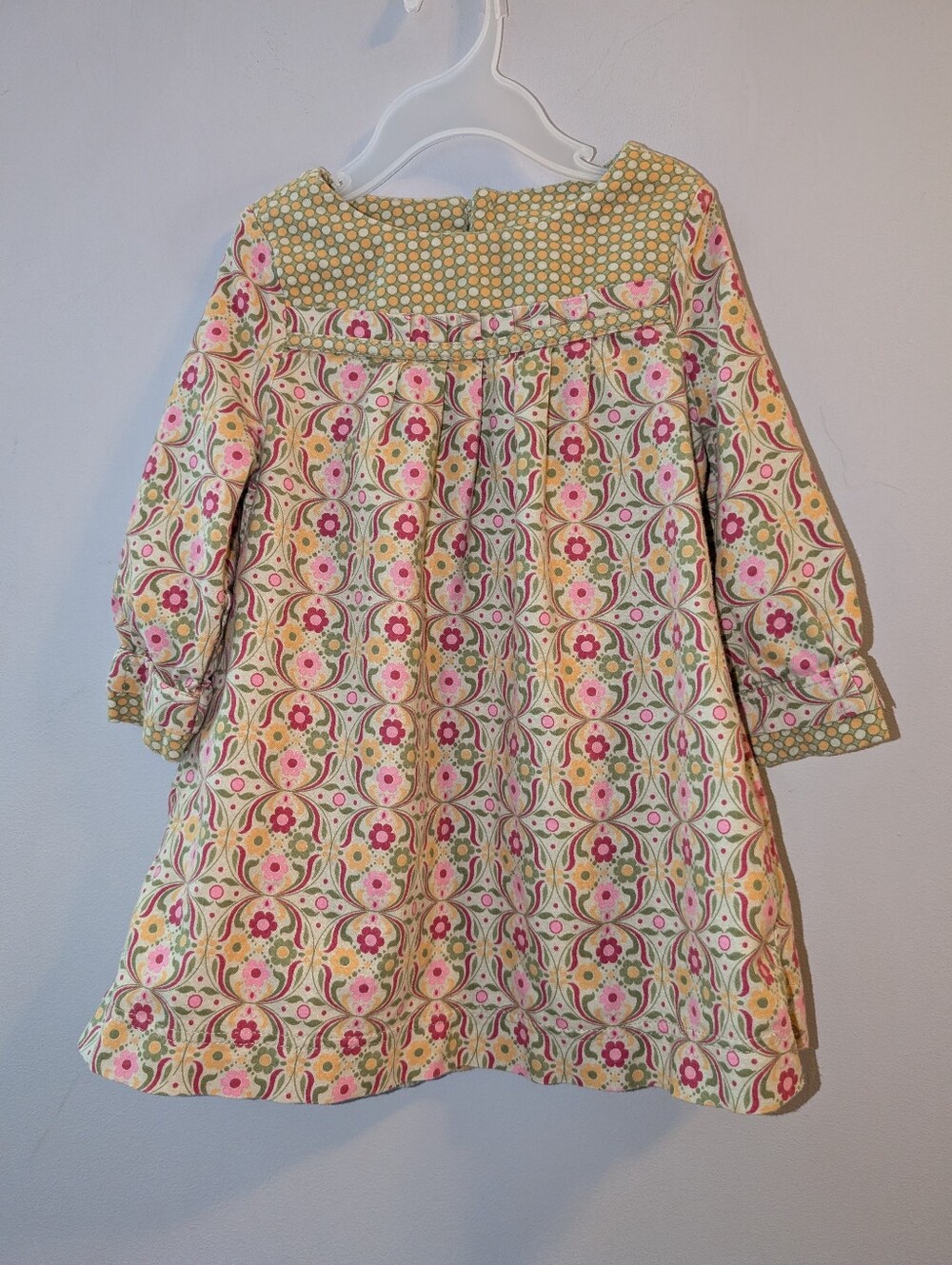 🌸 Mayoral Olive Green & Pink Polka Dot Floral Print Float Dress Toddlers Size 2